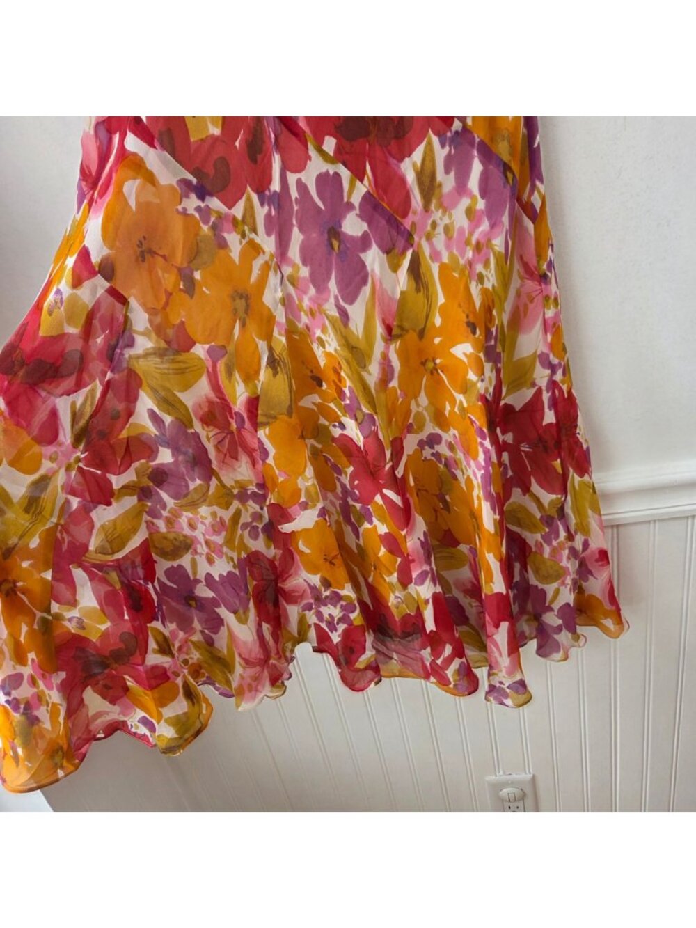 VTG Talbots Pure 100% SIlk Sleeveless Y2K Floral Midi Dress Fit and Flare 12 - Picture 6 of 9